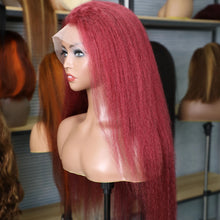 99J Burgundy Colored Kinky Straight 13x4 Lace Front Wig Human Hair Brazilian Remy 13x6 HD Lace Frontal Wig For Women Pre Plucked