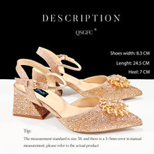 QueenaYan African Ladies Elegant Pointed Toe Shoes with shiny Metal Stand Bag Women Party Shoes or Commuting Shoes and Bag Set