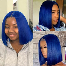 Brazilian Hair Straight Navy Blue Bob Human Hair Wig 180 Density 13x4 HD Lace Frontal Wigs