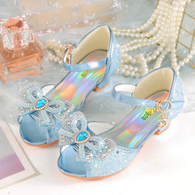 Summer Girls Sandals With Heel Fashion Rhinestone Shiny Glitter Shoes Children Princess Bowtie Dancing Shoes H876