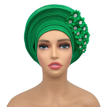 2024 New African Headtie Turban Nigeria Head Ties with Flowers Already Made Auto Gele Women Head Wraps for Wedding Party