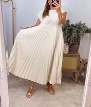 Loose Solid Color Loose Waist Large Hem Long Dress Summer New Fashion O-Neck Sleeveless Pleated Maxi Women's Dress Femme Robe