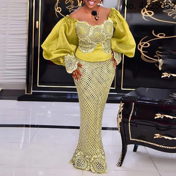 Customized African Dresses For Women Traditional Ankara Outfits Puff Sleeve Bodycon Dress Party Evening Gowns Boubou Dubai Vesti