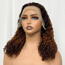Double Drawn 250% Density Ombre 18 Inches Water Wave Curly Human Hair Wigs 13x4 Transparent Lace Frontal Hair Wig for Women