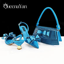 latest Italian women's shoes and accessories bag rhinestone butterfly decoration elegant pointed toe wedding bridal