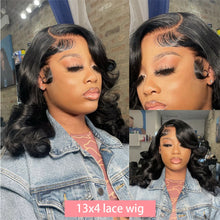13x4 Short Body Wave Lace Frontal Bob Wig 200% Density Brazilian Remy 100% Human Hair Transparent Lace Wigs For Women 12 14 Inch