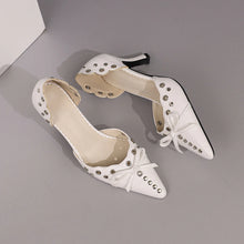 Summer Women Rivet Air Holes High Heel Sandals Commuter Design Pumps Cute Bow Heels Lady Fetish Sweet Wedding Pointy Shoes