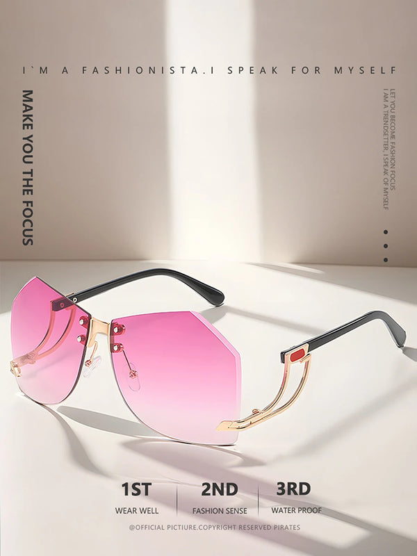 New Fashionable Frameless Sunglasses for Women's Personality Trend Hollow out Mirror Legs Irregular Ocean Lens Glasses UV400