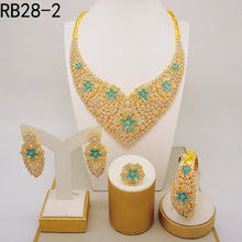 Latest Italian Dubai Gold Color Ladies Full Crystal Necklace Jewelry Set Simple Ring Bracelet Earrings African Jewelry Wedding