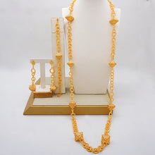 24k golden-plated long chain necklace earring set for women's jewelry in Nigeria