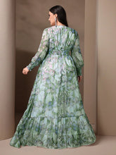 TOLEEN Plus Size Women V-Neck Lantern Sleeve Ruffle 2024 Spring Summer Casual Elegant Floral Print Vacation Party Long Dresses