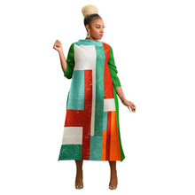 2023 Fashion African 3/4 Sleeve Polyester Plus Size O-Neck Pleated Long Dress Dashiki African Clothes African Dresses for Women