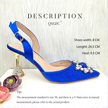 JMF New arrive Italian Design Blue Women's Fashion Rhinestone Pearl Point Toe Stiletto Heels Sandals Women's Shoes & Bag Set