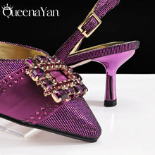 Nigeria Elegant Noble Party Wedding Shoes And Bag Pointed Toe Decorated With Rhinestone Women's Heel Shoes