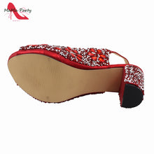 2024 Fashion New Arrivals INS Hot Sale Full Crystal Shinning Shoes and Bag Set for Dress in Red Color Sandals Christmas Party