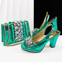 doershow new come Matching Women Shoe and Bag Set Decorated GOLD Nigerian Shoes and Bag Set Italy Shoes and Bag set HFG1-1