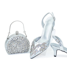 2025 New Designer Specials Italian Women Heels Shoes and Bag Set Coffee Colour Comfortable Women Pumps with Rhinestone for Party