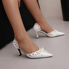 Summer Women Rivet Air Holes High Heel Sandals Commuter Design Pumps Cute Bow Heels Lady Fetish Sweet Wedding Pointy Shoes