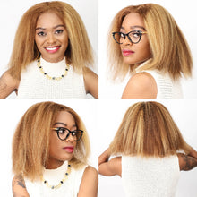 Kinky Straight 4/27 Highlight 13x4 Transparent Lace Frontal Human Hair Wigs Short Brown Blonde Piano Colored Human Hair Bob Wig