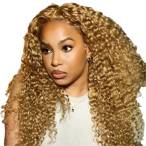 Honey Blonde Water Wave 4x4 Lace Front Wig 100% Human Hair Wigs for Women 13x4 Pre-Plucked Transparent Lace Remy Hair Bobbi