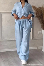 Women's Fashion Set Casual Long Sleeve Pocket Shirts + Loose Wide Leg Pants 2 Piece Set For Women Spring Autumn Women Clothes
