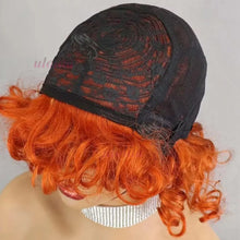 99J burgundy Fumi Curly Bob Wig Bouncy Pixie Cut Wig Highlight Full Machine Egg Curls Curly Human Hair Wigs for Women With Bangs