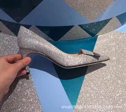 2022 Women Party Bridal Wedding Shoes Luxury Pumps Metal Plate Glitter High Heels Ladies Stiletto Dress Pointed Toe Bombas Mujer