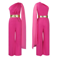 Elegant Jumpsuits & Rompers for Woman One Shoulder Flying Sleeve High Waisted Luxury Birthday Party Dinner Outfits Overalls 2024