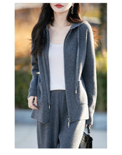 100% Merino wool fall/winter new women's sweater crewneck hooded Cardigan Fashion all-in-one warm pants suit