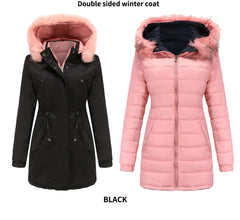 Double Sided Women's winter Thick Detachable Zipper Parka Jacket