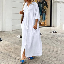 2024 Spring Cotton Linen Oversize Women Dress Long White Button Loose Dresses Female New Casual Trendy Elegant Ladies Clothes
