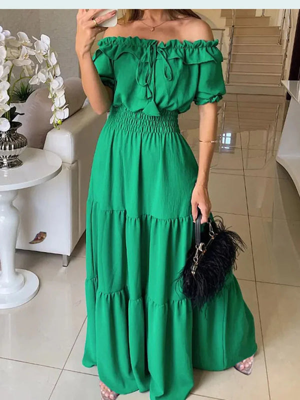Summer Boho Red Dress Fashion Short Sleeve Beach Long Dress Casual Loose Elegant Holiday Party Dresses For Women Robe Femme 2023