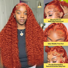 Orange coloured Water wave 13x6 hd lace frontal human hair wig Preplucked