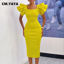 CM.YAYA Women Ruffles Short Sleeve Square Collar Knee Length Dress Street Vestidos Sexy Night Club Party Evening Chic Dresses
