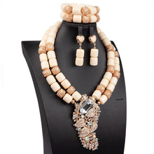 Artificial Coral Women Pendant Necklace Bracelets Earrings Suit African Wedding Jewelry Set Nigeria Bride Accessories Party Gift