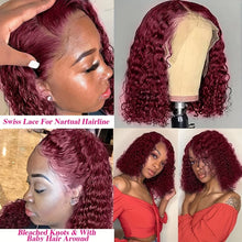 Burgundy 99J Deep Wave Short Bob Wigs 100% Human Hair Wig Water Curly Wig Baby Hair 13x4 Lace Front Human Hair Bob Wig For Women