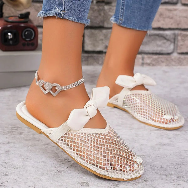 New Women's Flat Slippers Summer Fashion Mesh Sandals Hollow Mesh Breathable Shoes Slippers Footwear Shoes for Women Plus Siz 43