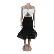 K2825 Sexy Slimming European Style Color Blocking Strapless Bow Mesh Bodycon Skirt Suit Smooths Your Silhouette