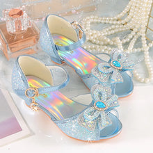 Summer Girls Sandals With Heel Fashion Rhinestone Shiny Glitter Shoes Children Princess Bowtie Dancing Shoes H876