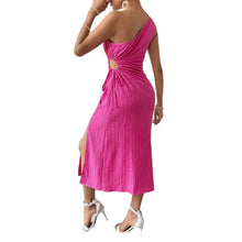 Spring and Summer Elegant Sexy Sleeveless Single Shoulder Diagonal Neck Solid Color Slit Dress Women Summer Dress 2025