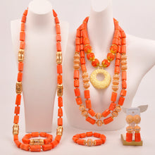 splendid orange nigeria coral beads necklace african jewelry set bridal wedding jewelry sets C21-23-01