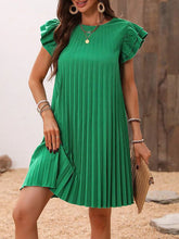 2024 Summer Women Loose Pleated Beach  Solid Dress Ruffle Sleeve Sweetheart Pleated Dress Mini Dress Elegant Green Dresses