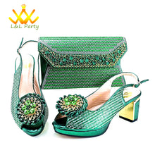 2025 Special New Arrivals Italian Women Shoes and Bag to Match in Green Color with Platform Shinning Crystal Sandal for Wedding