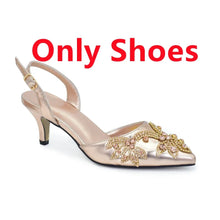 2025 New Designer Specials Italian Women Heels Shoes and Bag Set Coffee Colour Comfortable Women Pumps with Rhinestone for Party