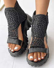 2024 Hot Seller New Gold Knitted Sandals for Women Braided Elastic Summer Shoes Mesh Flat Bottom Hollow Out Female Sandals