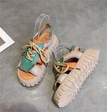 2024 New Lace-up Summer Fish Mouth Sandals Premium PU Spell Color Roman Shoes Woman Sandals Platform Wedges Increase Sandals