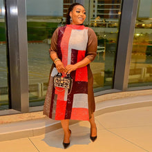 2023 Fashion African 3/4 Sleeve Polyester Plus Size O-Neck Pleated Long Dress Dashiki African Clothes African Dresses for Women
