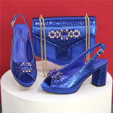 2025 Fashion Open Toe Women Strange Heels Bigger Size Fashion Rhinestone Decoration Purple Shoes And Bag Set Party Bag