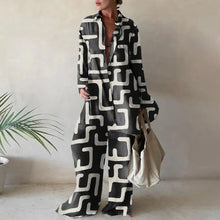 Women Set Autumn Long Sleeve Lapel Printed Casual Fashion Elegant Beach Loose Wide Leg Trousers Ladies Two Piece Suits Pant Sets