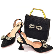 Women's Rhinestone Bow Side Italian Party Shoes And Bags Set